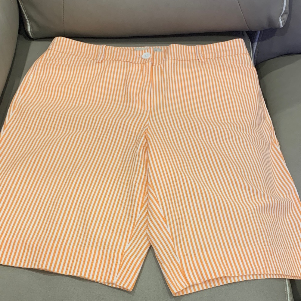 Talbots Orange/White Striped Shorts Size 10 NWOT slimming lines & Front pockets